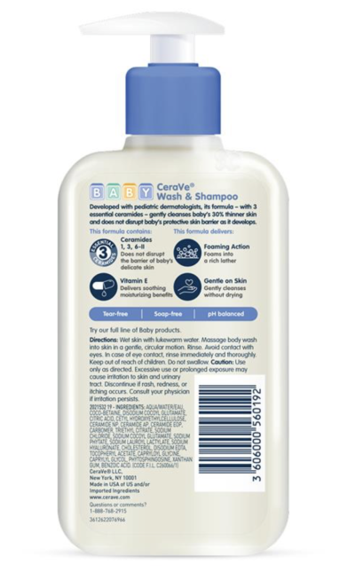 สบู่อาบน้ำและแชมพูเด็ก CeraVe Baby Wash Shampoo